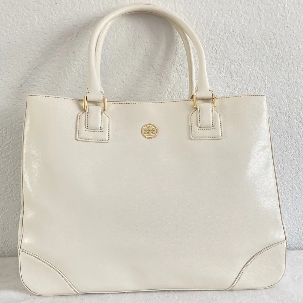Tory Burch ivory large Saffiano leather Tote Bag